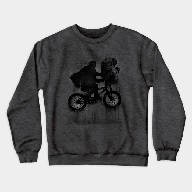 Boy with Bike and Alien Crewneck Sweatshirt by Zascanauta